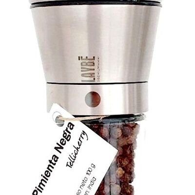Glass-stainless steel grinder. Tellicherry Black Pepper 100 g