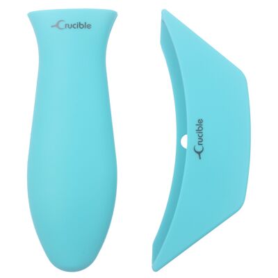 Support de poignée chauffante en silicone + support d'assistance, manique (lot de 2 mélanges turquoise) pour poêles, poêles, poêles à frire et plaques chauffantes en fonte