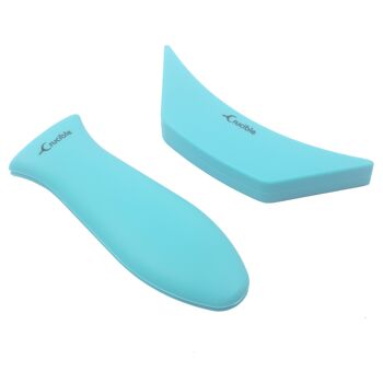 Support de poignée chauffante en silicone + support d'assistance, manique (lot de 2 mélanges turquoise) pour poêles, poêles, poêles à frire et plaques chauffantes en fonte 2