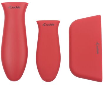 Porte-casseroles en silicone avec poignée chauffante (ensemble mixte de 3 rouges) pour poêles en fonte 1