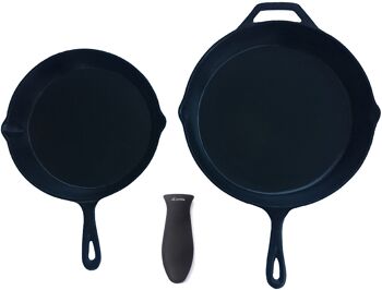 Porte-casseroles en silicone avec poignée chauffante (ensemble mixte de 3 noirs) pour poêles en fonte 6