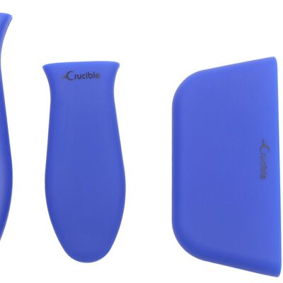 Portapentola in silicone con manico caldo (set misto di 3 blu) per padelle in ghisa