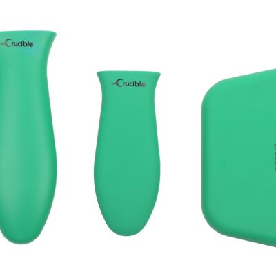 Silikon-Topfhalter mit heißem Griff (gemischtes 3er-Set, grün) für Pfannen aus Gusseisen