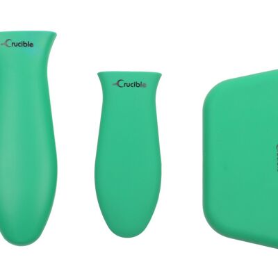 Supporto per pentole con manico caldo in silicone (set misto di 3 verdi) per padelle in ghisa