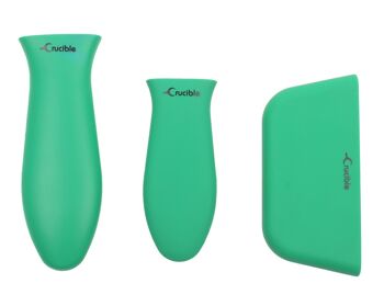 Porte-casseroles en silicone avec poignée chauffante (ensemble mixte de 3 verts) pour poêles en fonte 1