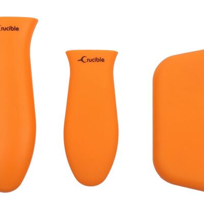 Silikon-Topfhalter mit heißem Griff (gemischtes 3er-Set, orange) für Pfannen aus Gusseisen