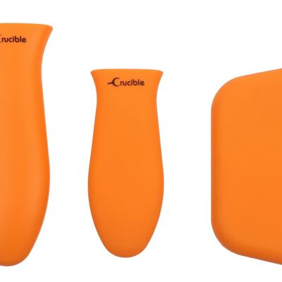 Porte-casseroles en silicone avec poignée chauffante (ensemble mixte de 3 orange) pour poêles en fonte