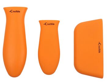 Porte-casseroles en silicone avec poignée chauffante (ensemble mixte de 3 orange) pour poêles en fonte 1