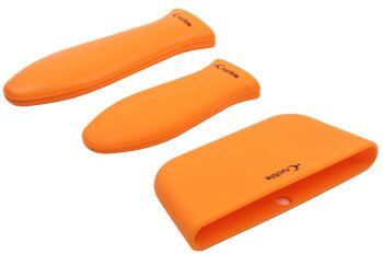 Porte-casseroles en silicone avec poignée chauffante (ensemble mixte de 3 orange) pour poêles en fonte 3