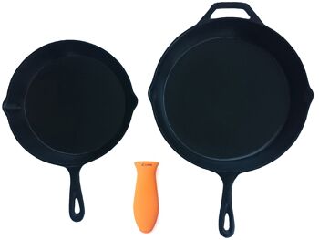 Porte-casseroles en silicone avec poignée chauffante (ensemble mixte de 3 orange) pour poêles en fonte 5