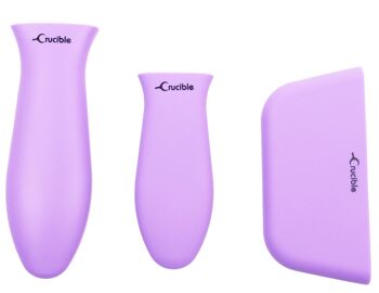 Porte-casseroles en silicone avec poignée chauffante (ensemble mixte de 3 violets) pour poêles en fonte 1