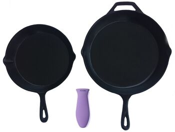 Porte-casseroles en silicone avec poignée chauffante (ensemble mixte de 3 violets) pour poêles en fonte 6