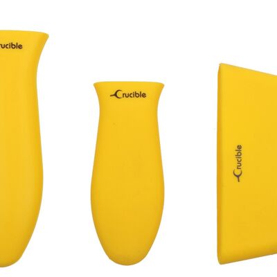 Portapentola in silicone con manico caldo (set misto di 3 gialli) per padelle in ghisa