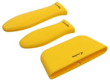 Porte-casseroles à poignée chauffante en silicone (ensemble mixte de 3 jaunes) pour poêles en fonte 3