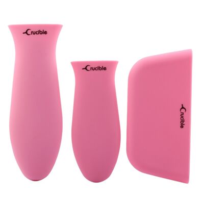 Supporto per pentole con manico caldo in silicone (set misto di 3 rosa) per padelle in ghisa