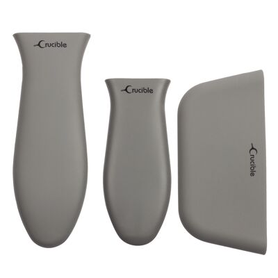 Supporto per pentole con manico caldo in silicone (set misto di 3 grigi) per padelle in ghisa