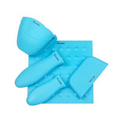 Set di 5 presine in silicone con manico caldo per pentole e padelle in ghisa, manico mini e manico ausiliario, sottopentola, guanto da forno, presine, sottopentola, poggia cucchiaio, apri barattoli, sottobicchiere - turchese