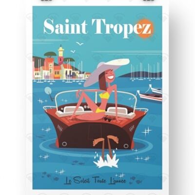 Saint Tropez - femme chapeau blanc bateau