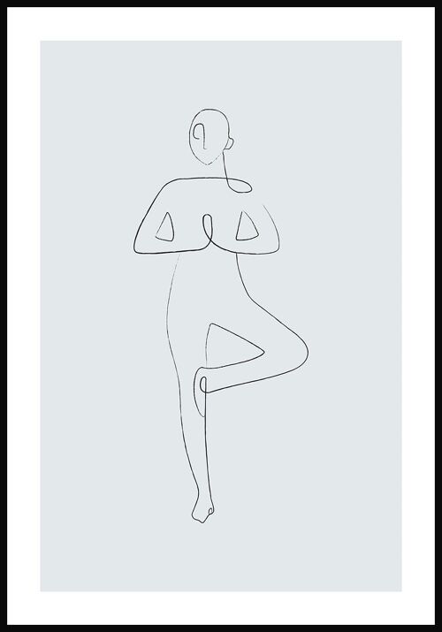 Yoga Pose Baum Line Art Poster - 21 x 30 cm - Graublau