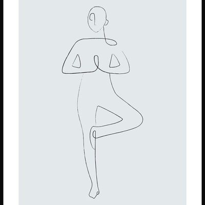 Yoga Pose Baum Line Art Poster - 21 x 30 cm - Graublau