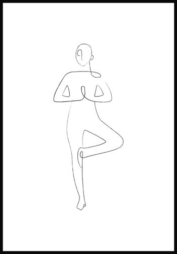 Affiche d'art au trait d'arbre de pose de yoga - 21 x 30 cm - Blanc 1