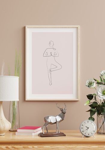 Affiche d'art au trait d'arbre de pose de yoga - 21 x 30 cm - Blanc 2