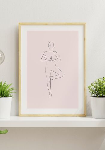 Affiche d'art au trait d'arbre de pose de yoga - 21 x 30 cm - Blanc 3
