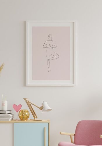 Affiche d'art au trait d'arbre de pose de yoga - 21 x 30 cm - Blanc 5