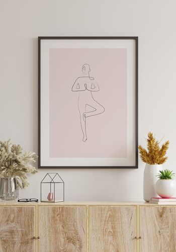Affiche d'art au trait d'arbre de pose de yoga - 21 x 30 cm - Blanc 6