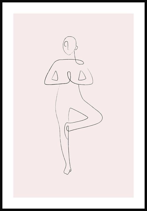 Yoga Pose Baum Line Art Poster - 30 x 40 cm - Rosa