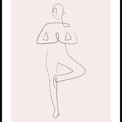 Póster de Yoga Pose Tree Line Art - 30 x 40 cm - Rosa