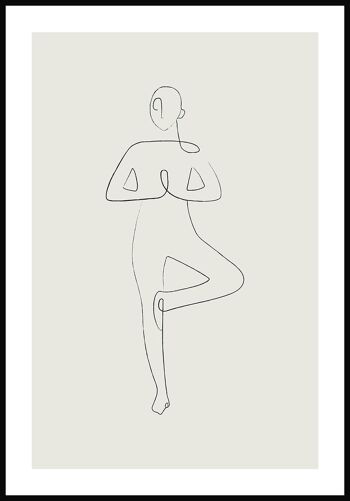 Poster Yoga Pose Tree Line Art - 30 x 40 cm - Vert Olive 1