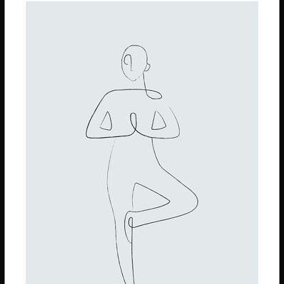 Yoga Pose Baum Line Art Poster - 30 x 40 cm - Graublau