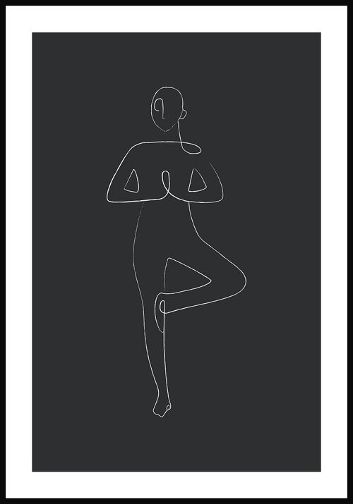 Yoga Pose Baum Line Art Poster - 30 x 40 cm - Anthrazit