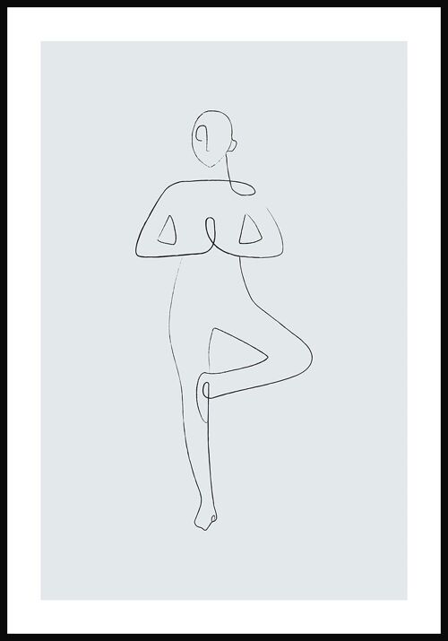 Yoga Pose Baum Line Art Poster - 40 x 50 cm - Graublau