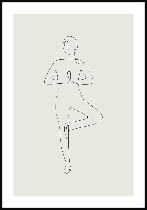 Yoga Pose Baum Line Art Poster - 40 x 50 cm - Olivgrün