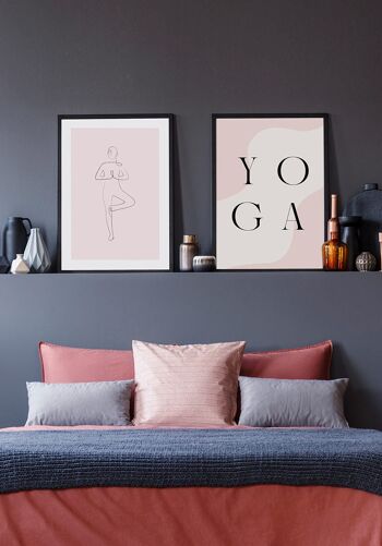 Affiche d'art au trait d'arbre de pose de yoga - 40 x 50 cm - Blanc 4