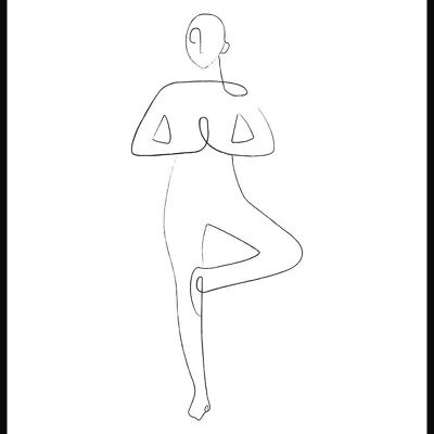 Affiche d'art au trait d'arbre de pose de yoga - 50 x 70 cm - Blanc