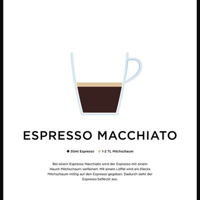 Póster de café Espresso Macchiato con preparación (alemán) - 50 x 70 cm