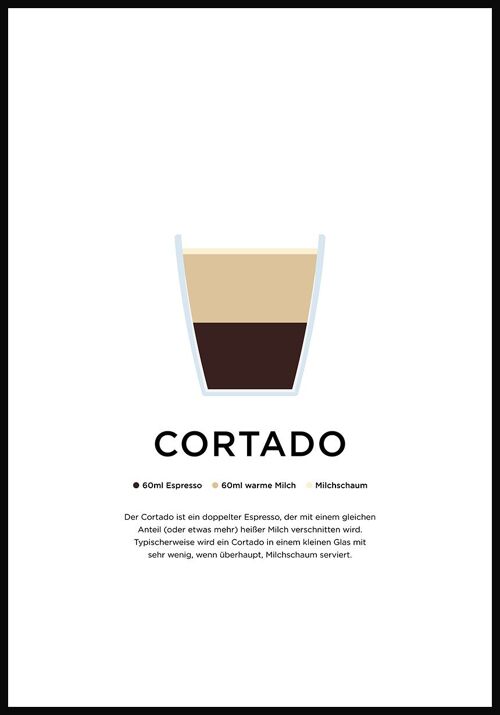 Cortado Kaffee Poster mit Zubereitung (deutsch) - 30 x 40 cm