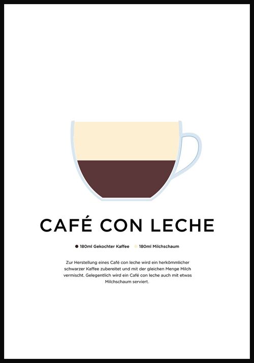 Café con leche Poster mit Zubereitung (deutsch) - 30 x 40 cm