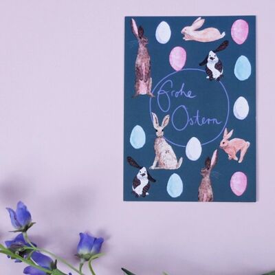Postcard Easter bunny petrol