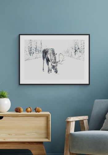 Affiche Renne dans la neige - 21 x 30 cm 2