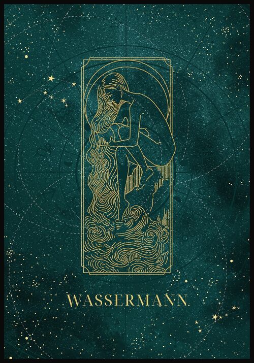 Mystic Moon Sternzeichen Poster - 30 x 40 cm - Wassermann