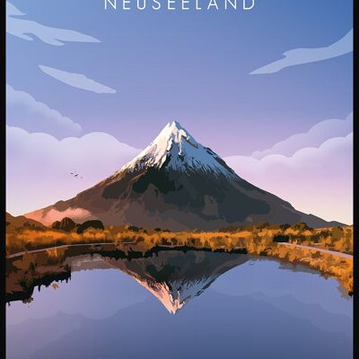 Illustrated Poster New Zealand with Volcano - 21 x 30 cm
