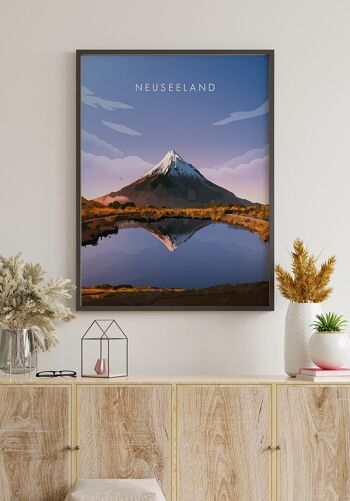 Affiche illustrée Nouvelle-Zélande avec Volcan - 21 x 30 cm 2