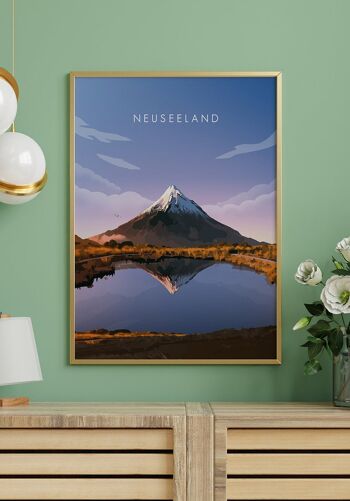 Affiche illustrée Nouvelle-Zélande avec Volcan - 40 x 50 cm 5