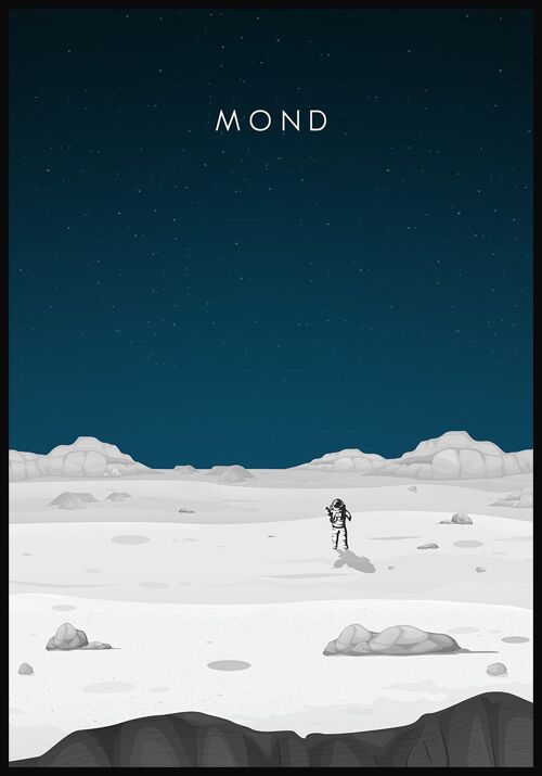 Illustriertes Poster Mond mit Astronaut - 21 x 30 cm