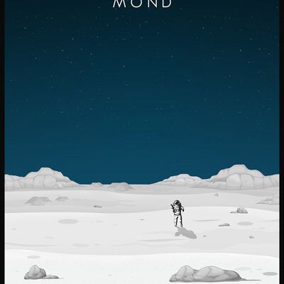 Affiche illustrée Lune avec astronaute - 30 x 40 cm