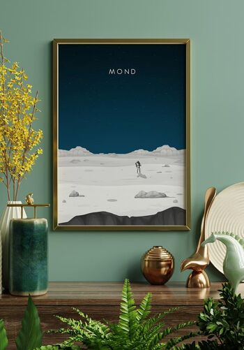 Affiche illustrée Lune avec astronaute - 40 x 50 cm 2